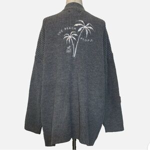 THE BEACH PEOPLE Sweater Cardigan Gray Embroidered Womens Size XS/S pockets